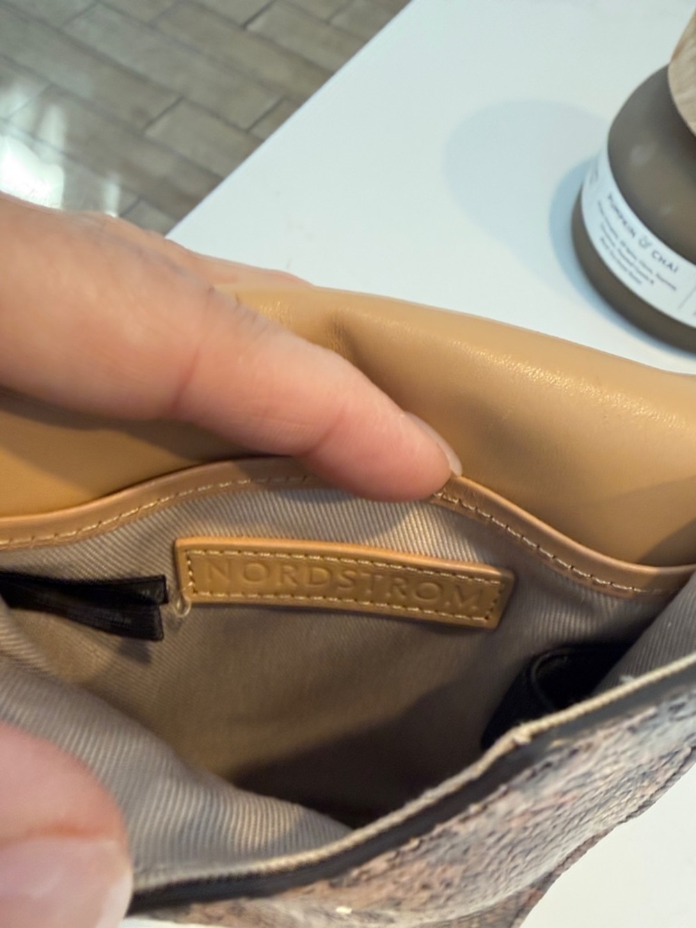 Snake-Print Crossbody Phone Pouch - Taupe - Picture 2 of 6